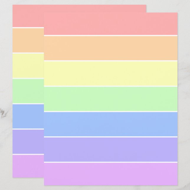 Pastel Rainbow Colorful Stripes Scrapbook Paper (Front/Back)