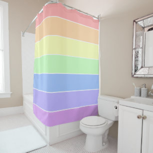 Pastel Rainbow Colorful Stripes Shower Curtain