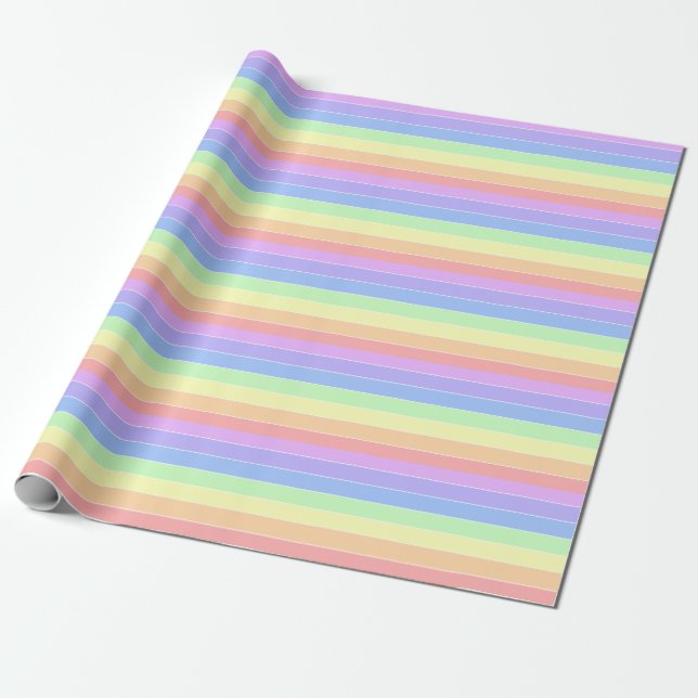 Pastel Rainbow Colorful Stripes  Wrapping Paper (Unrolled)