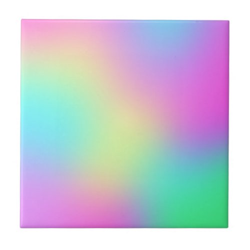 Pastel Rainbow Colors Abstract Blur Gradient Ombre Ceramic Tile