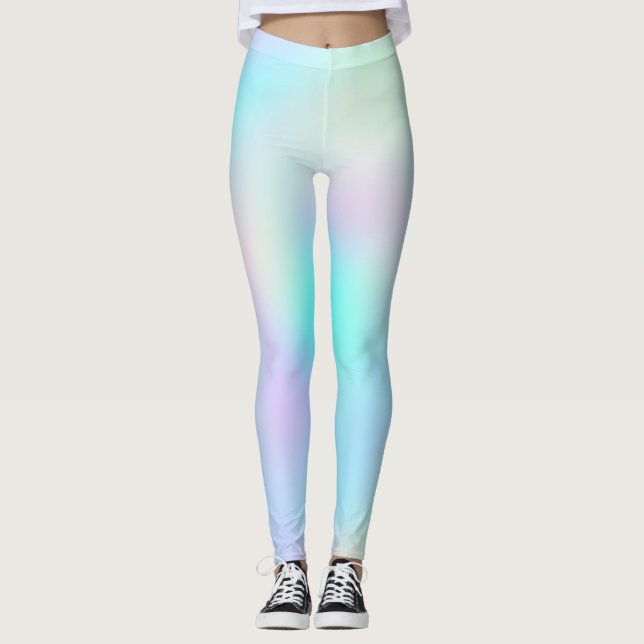 Pastel Rainbow Colors Abstract Blur Gradient Ombre Leggings (Front)