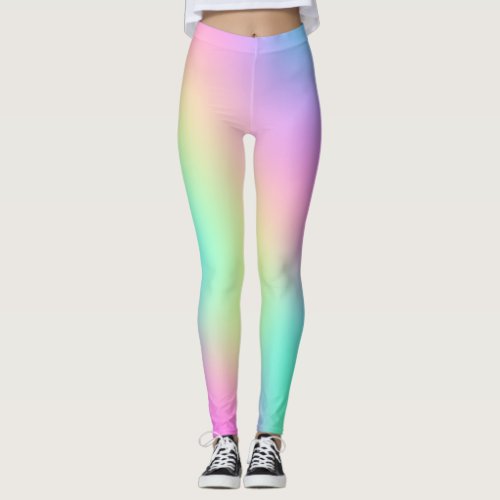 Pastel Rainbow Colors Abstract Blur Gradient Ombre Leggings