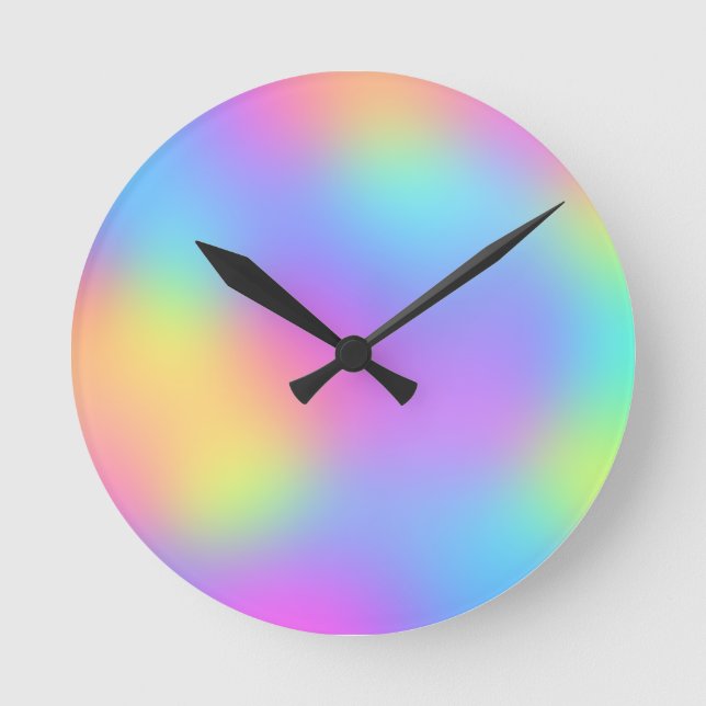 Pastel Rainbow Colors Abstract Blur Gradient Ombre Round Clock (Front)