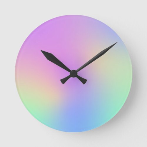 Pastel Rainbow Colors Abstract Blur Gradient Ombre Round Clock