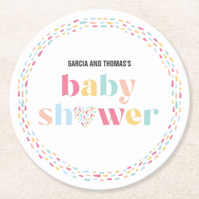 Pastel Rainbow Colors Baby Shower Personalized Round Paper Coaster (Front)