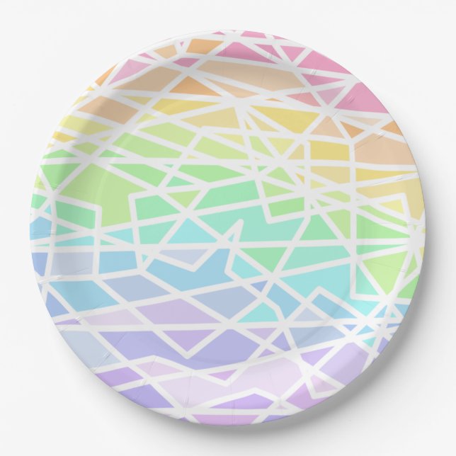 Pastel Rainbow Colors Geometric Paper Plates (Front)