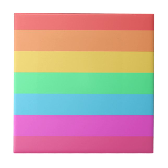 Pastel Rainbow Colors Stripes Design  Ceramic Tile (Front)