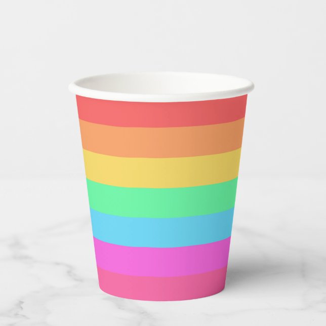 Pastel Rainbow Colors Stripes Design  Paper Cups (Front)