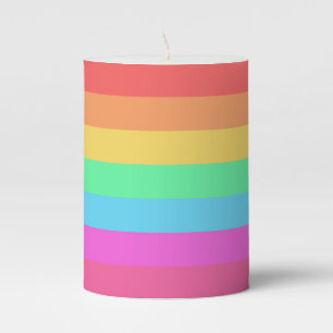 Pastel Rainbow Colors Stripes Design Pillar Candle
