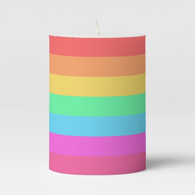 Pastel Rainbow Colors Stripes Design  Pillar Candle (Front)