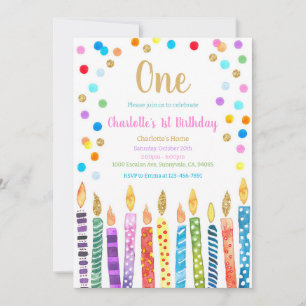 Pastel Rainbow Confetti 1st Birthday Invitation