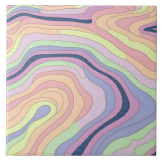 Pastel Rainbow contour pattern big Ceramic Tile