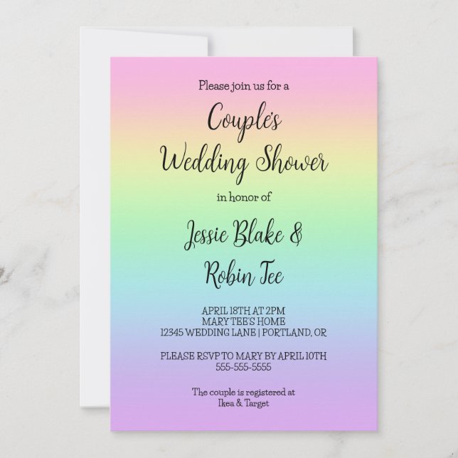 Pastel Rainbow Couple's Wedding Shower Invitation (Front)