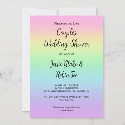 Pastel Rainbow Couples Wedding Shower Invitation