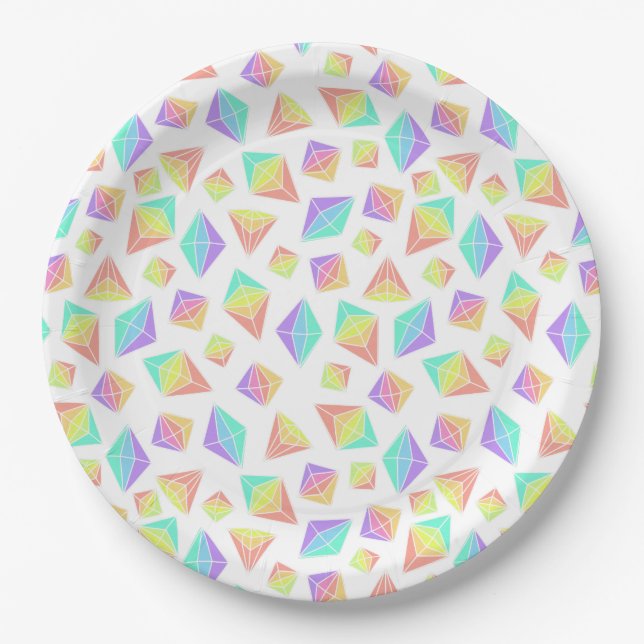 Pastel Rainbow Crystals Pattern Paper Plates (Front)