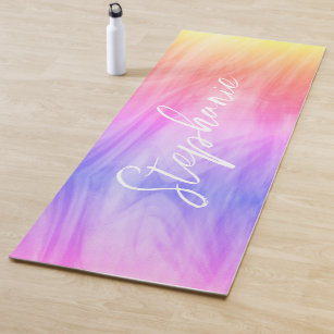 Pink Cute Rainbow and Stars Soft Pastel Colors Yoga Mat