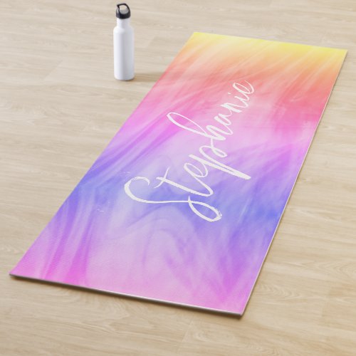Pastel Rainbow Custom Monogram Name  Yoga Mat