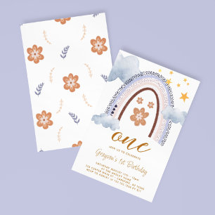 Pastel Rainbow Daisy 1st Birthday Invitation