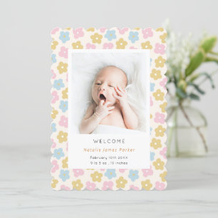 Pastel Rainbow Daisy Flower Cute Simple Birth Announcement