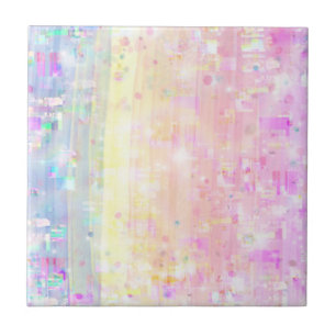 Pastel Rainbow Design of Pink, Blue, Yellow Ceram Ceramic Tile