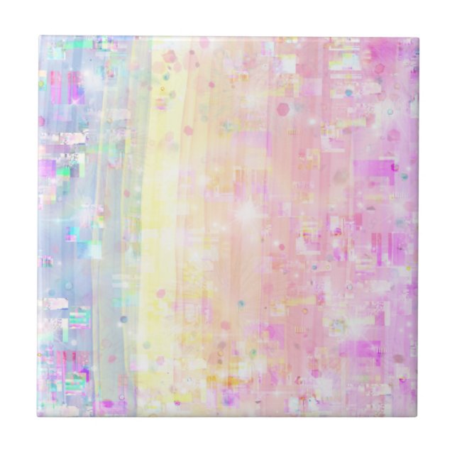 Pastel Rainbow Design of Pink, Blue, Yellow  Ceram Ceramic Tile (Front)