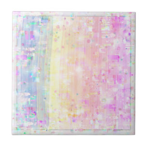 Pastel Rainbow Design of Pink, Blue, Yellow Ceramic Tile