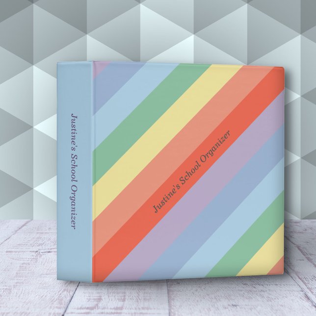 Pastel Rainbow Diagonal Stripes  3 Ring Binder (Pastel Rainbow Diagonal Stripes Binder)