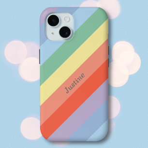 Pastel Rainbow Diagonal Stripes iPhone 15 Case