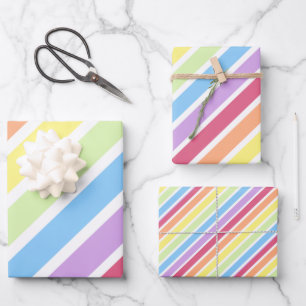 Pastel Rainbow Diagonal Stripes Lines Wrapping Paper Sheets