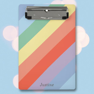 Pastel Rainbow Diagonal Stripes Mini Clipboard