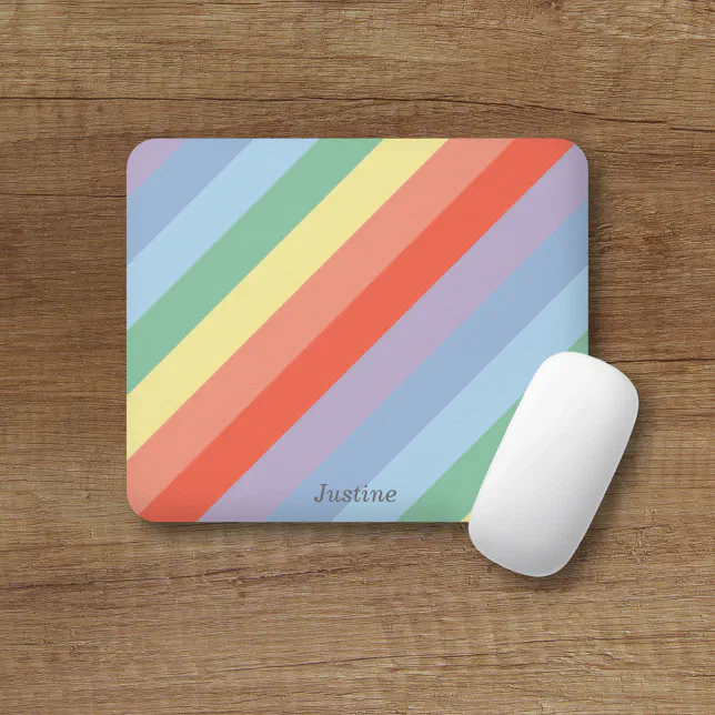 Pastel Rainbow Diagonal Stripes Mouse Pad | Zazzle