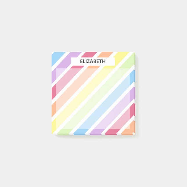 Pastel Rainbow Diagonal Stripes Personalize Post-it Notes (Front)