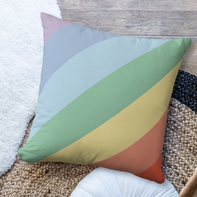Pastel Rainbow Diagonal Stripes Throw Pillow (Pastel Rainbow Diagonal Stripes Pillow)