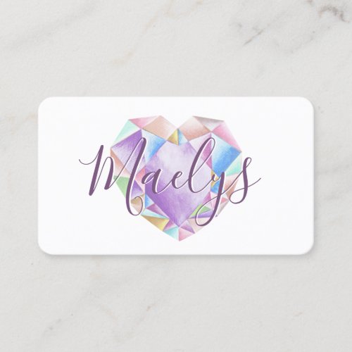 Pastel Rainbow Diamond Heart Add QR Code Cute Glam Business Card