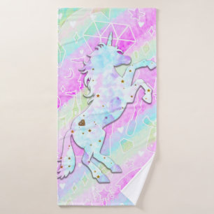 Pastel Rainbow Diamonds & Stars Magical Unicorn Bath Towel Set