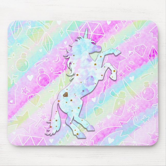 Pastel Rainbow Diamonds & Stars Magical Unicorn Mouse Pad (Front)