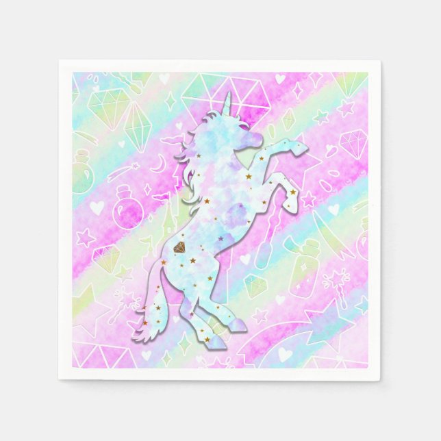 Pastel Rainbow Diamonds & Stars Magical Unicorn Napkins (Front)