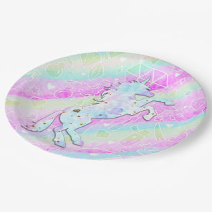 Pastel Rainbow Diamonds & Stars Magical Unicorn Paper Plates