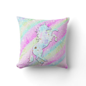 Pastel Rainbow Diamonds & Stars Magical Unicorn Throw Pillow
