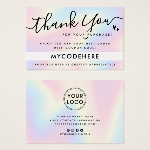 Pastel rainbow discount code thank you insert card Zazzle