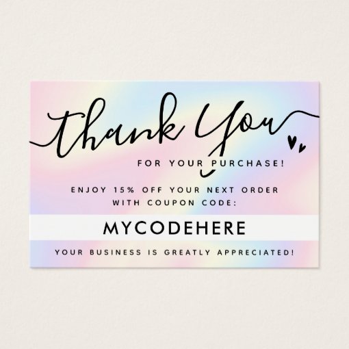 Pastel rainbow discount code thank you insert card Zazzle