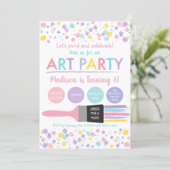 Pastel Rainbow Dress For A Mess Art Party Birthday Invitation | Zazzle