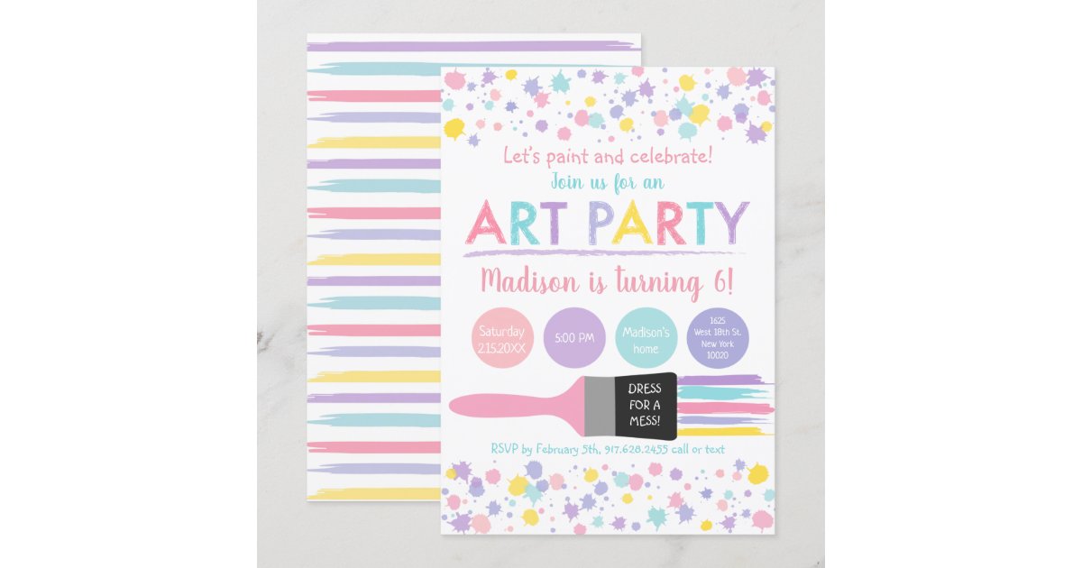 Pastel Rainbow Dress For A Mess Art Party Birthday Invitation Zazzle