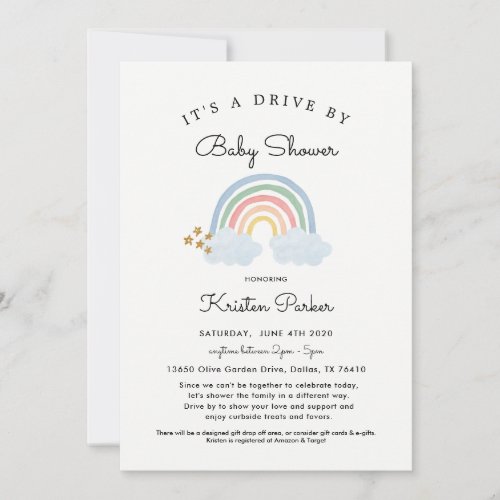 Pastel Rainbow Drive By Baby Shower Invitation Boy