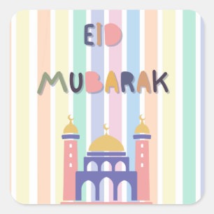 Pastel Rainbow Eid Mubarak Eid Gift Square Sticker