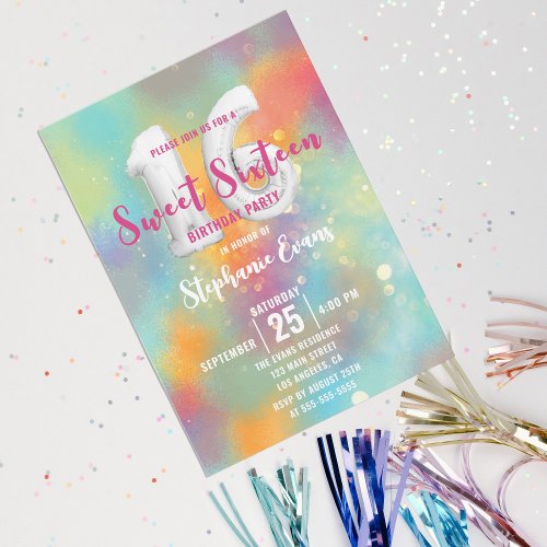 Pastel Rainbow Fancy Chic Sweet Sixteen Birthday Invitation