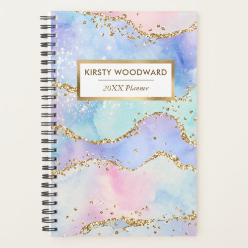 Pastel Rainbow Faux Sequin Gold Glitter Agate Planner