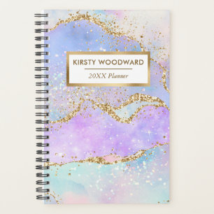 Pastel Rainbow Faux Sequin Gold Glitter Agate Planner