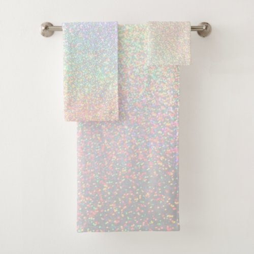 pastel rainbow faux sparkle bath towel set