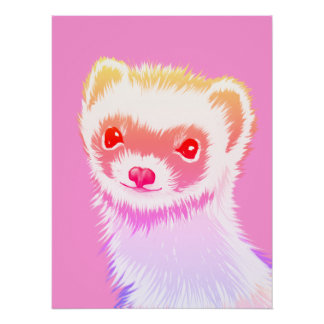Pastel Rainbow Ferret - Cute Pink Pet Art Poster